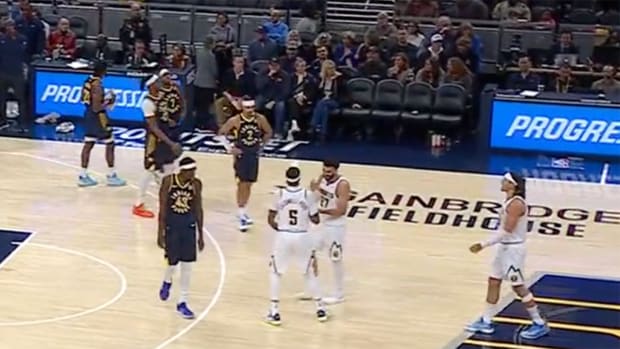 Denver Nuggets players Jamal Murray and Kentavious Caldwell-Pope against the Indiana Pacers.